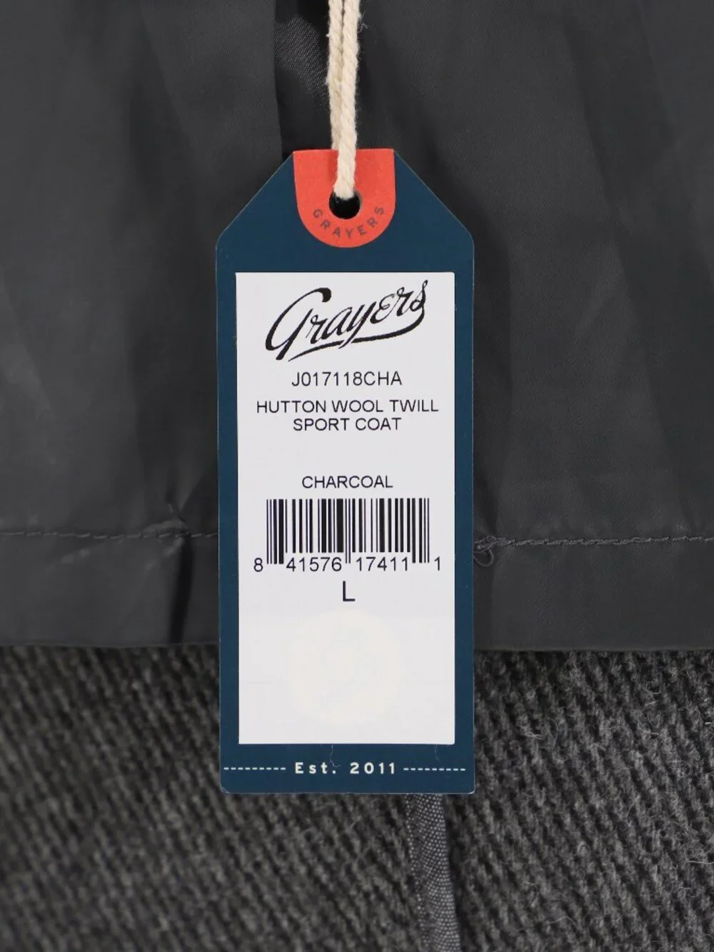 NWT GRAYERS Hutton Wool Twill Sport Coat in Charcoal Size L